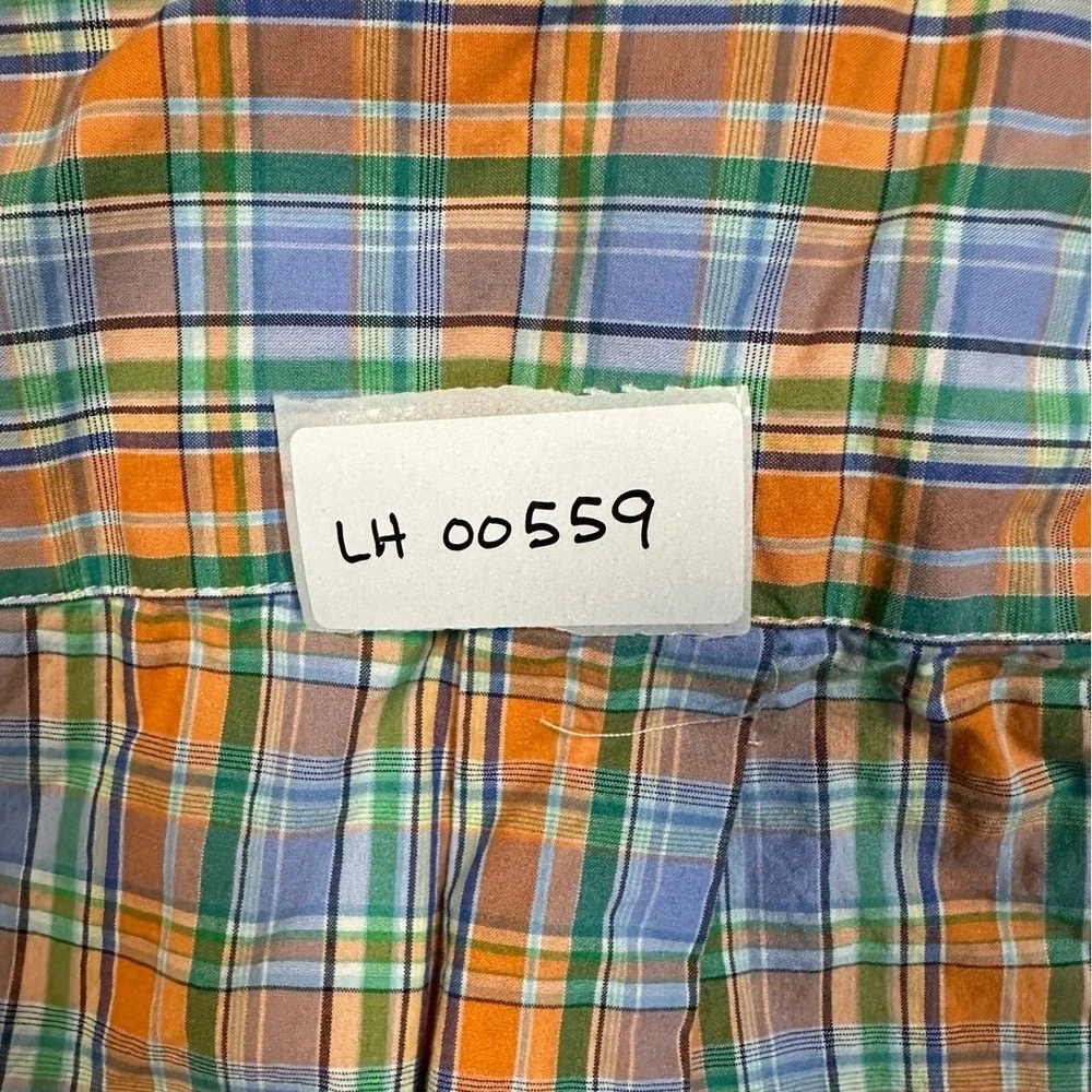 Ralph‎ Lauren Plaid Button Down Shirt Boys L 14-16 Orange Blue Green Cotton Pony